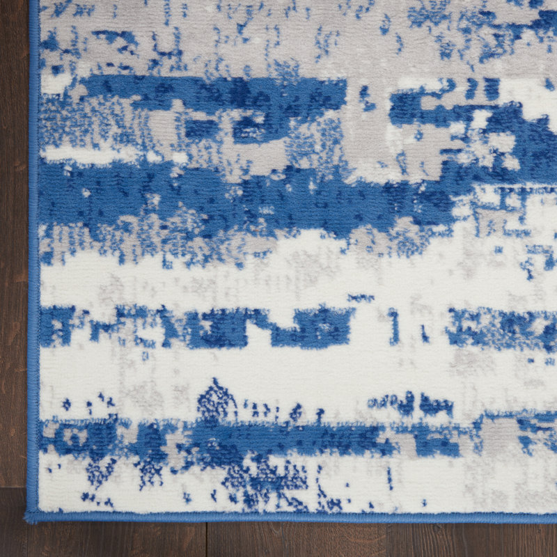 Blue/Gray/Ivory Area Rug, Rectangle 3' x 5'