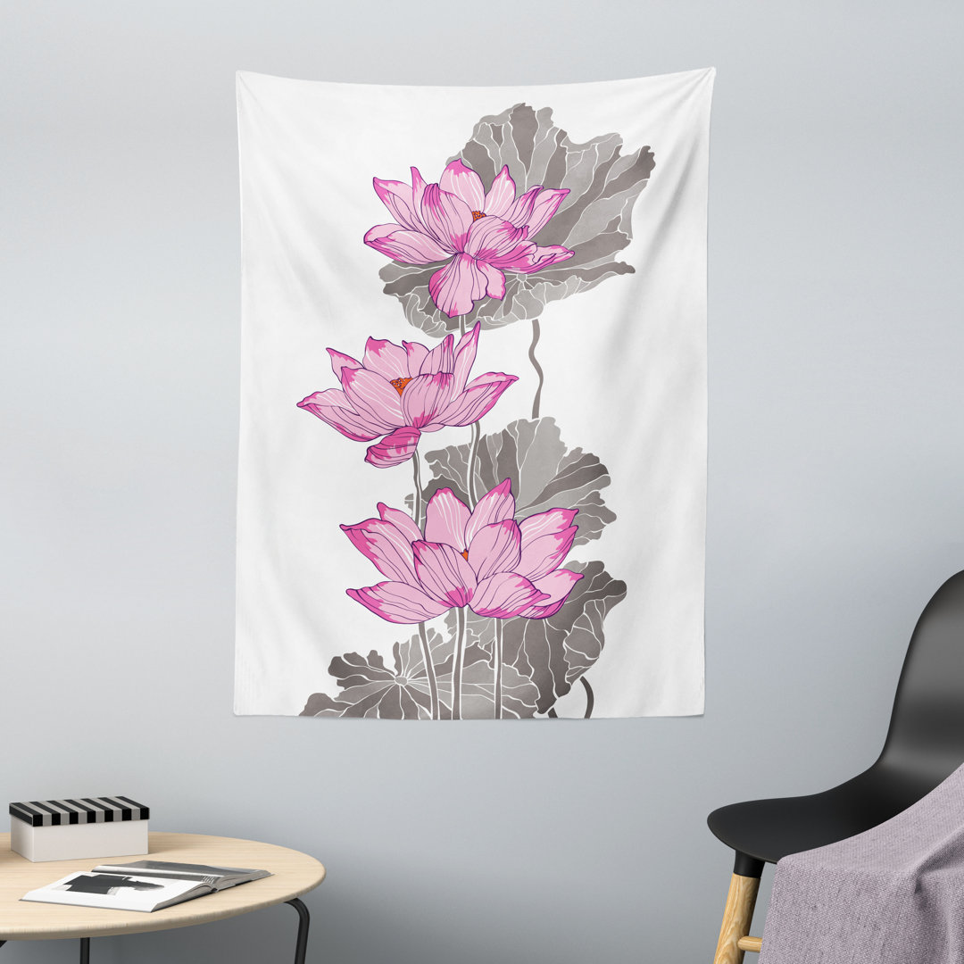 Wandteppich, Lotus Peace of Mind Blume, weißes Dimgray und Rose