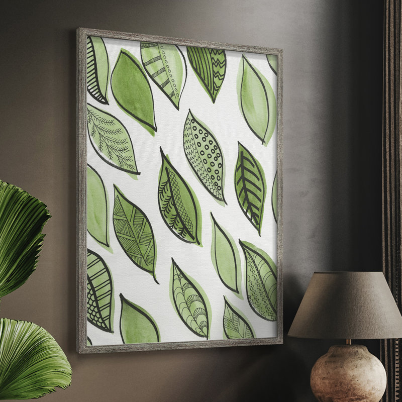 Reproduction encadrée de motifs de feuilles à motif IV - bois massif, H 11 po x l 9 po