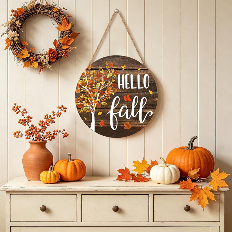 Panneau de porte en bois Hello Fall
