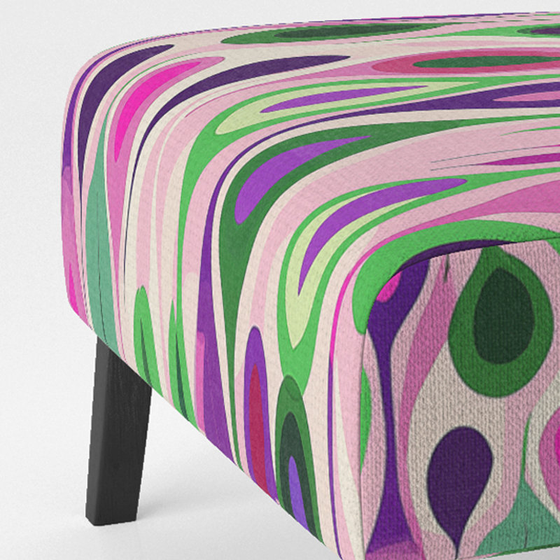 Retro Abstract Drops XI - Upholstered Contemporary Slipper Chair, Geometric Abstract Accent Chair, Pink/Green