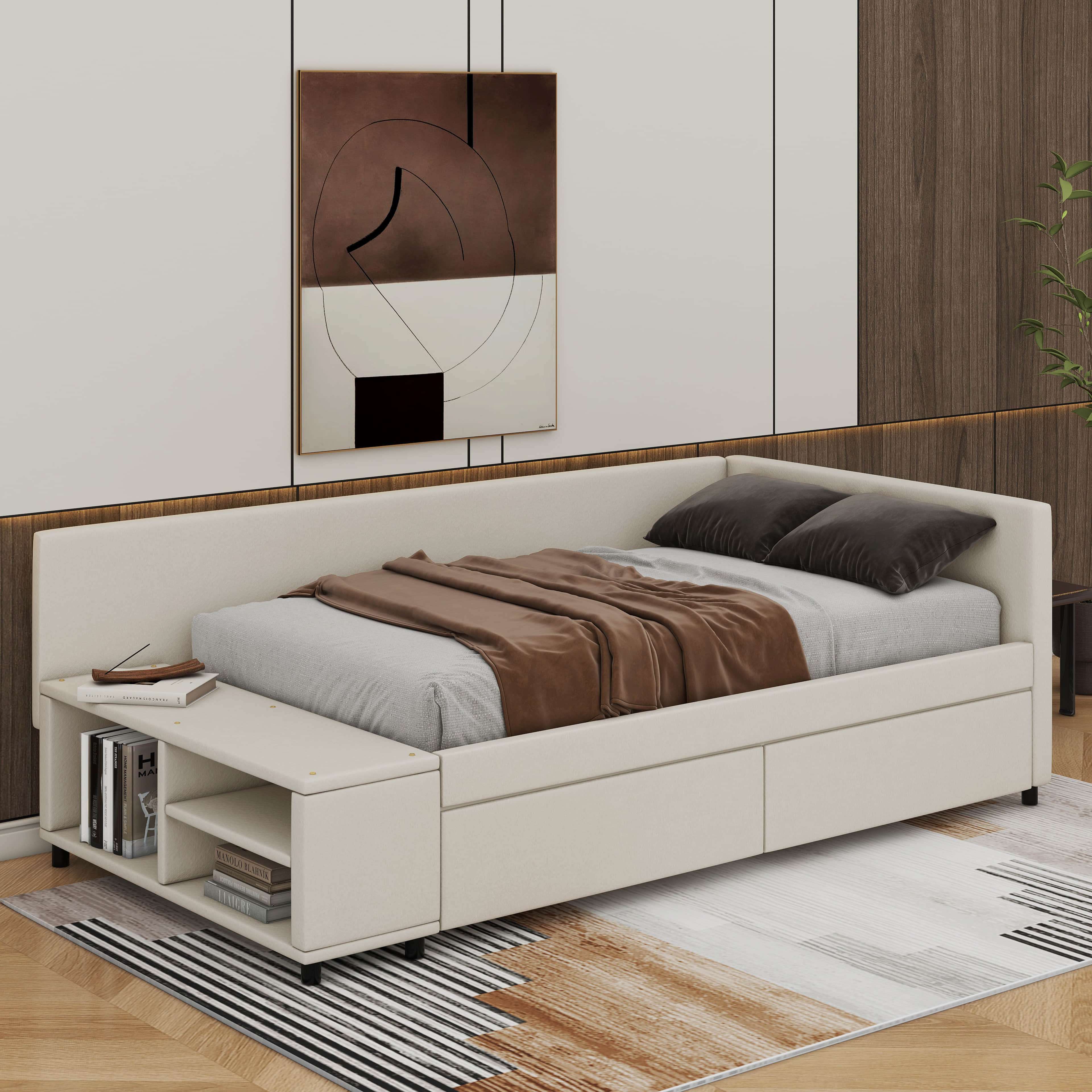 Latitude Run® Twin L-Shaped Upholstered Platform Bed With Drawers | Wayfair