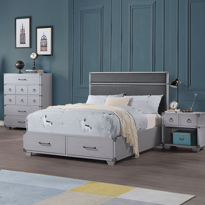 Lit plateforme avec rangement en cuir Gurmej, Double