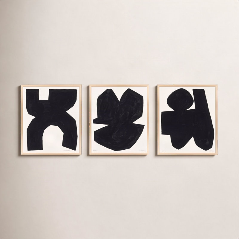Module On White. Set Of 3 Painting by Michael Kempen, 25" H x 20" W x 1.25" D, Brown