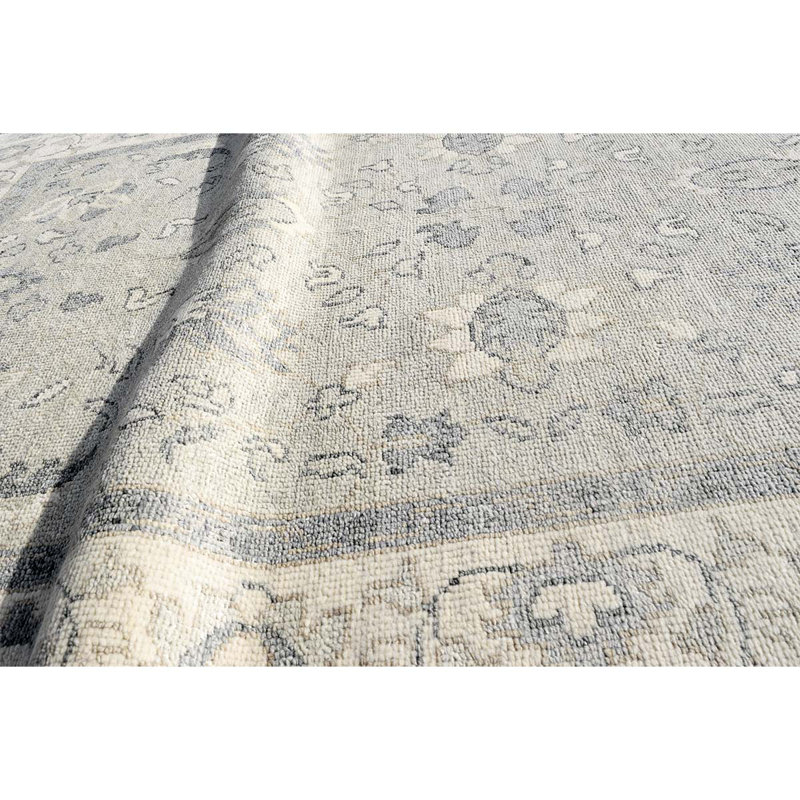 Tapis gris clair et beige noué à la main de haute qualité, Rectangle 9 pi x 12 pi