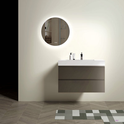 Meuble-lavabo mural de 36 po avec lavabo, grand meuble-lavabo flottant mural pour salle de bain moderne, lavabo une pièce sans drain ni robinet, pré-assemblé