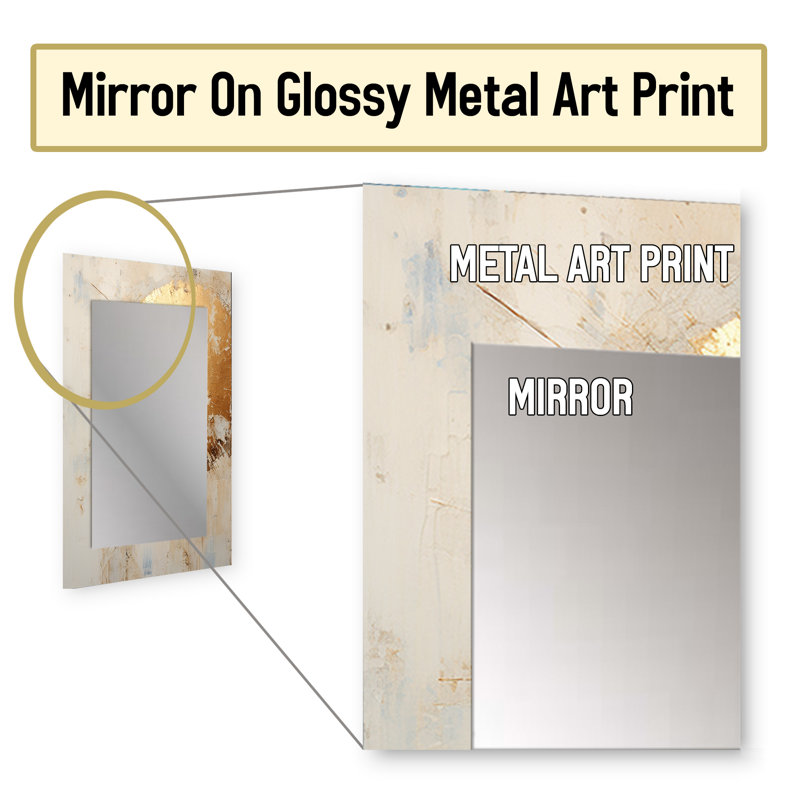 Gold And Beige Paint Fusion I - Abstract Painting Unique Mirror, Beige Large Wall Mirror, Printed Metal Art, 40" x 30"