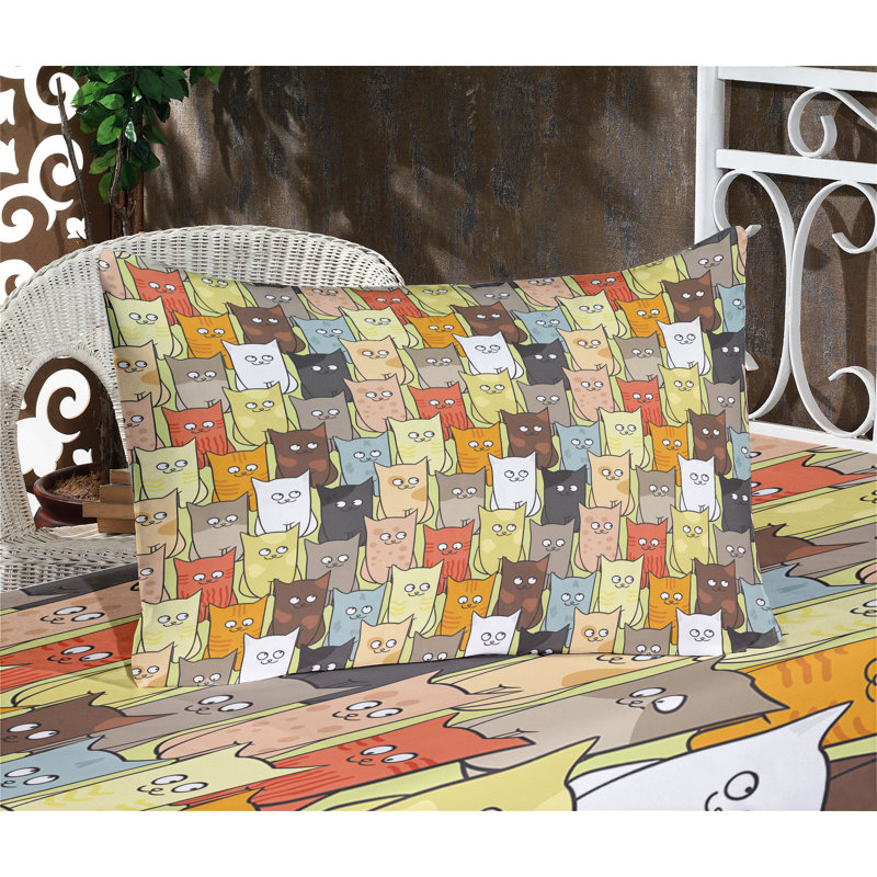Ambesonne Cats Fitted Sheet & Pillow Sham Set, Multicolor, Twin Sheet Set + 1 Fitted Sheet + 2 Pillowcases