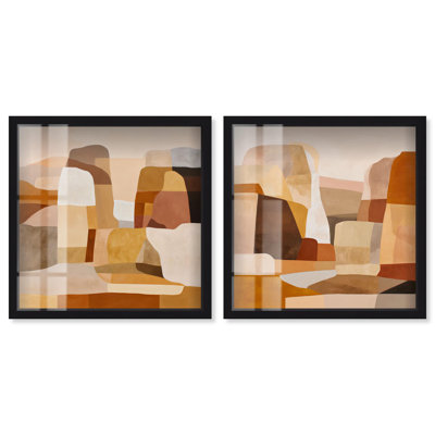 Desert Harmony Shadowbox Print Beige Wall Decor Set by Art Remedy, Black Frame, 12 x 12