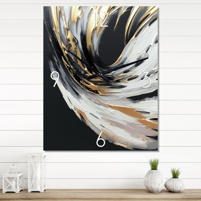 Golden River Wildness Abstract Gold And Black I - Abstract Painting Wall Clock