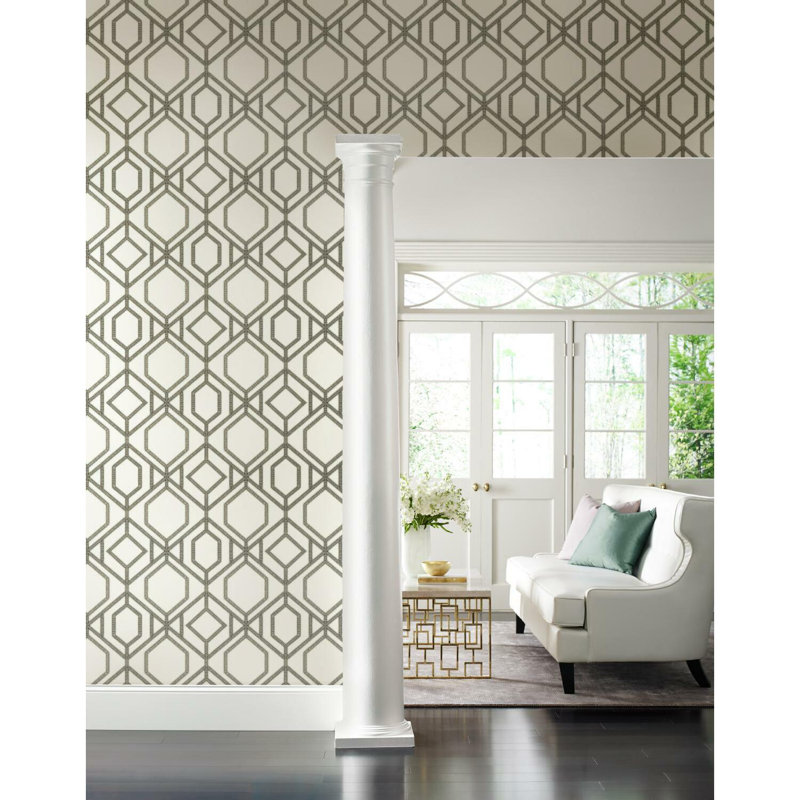Pre-Pasted Geometric, White/Taupe