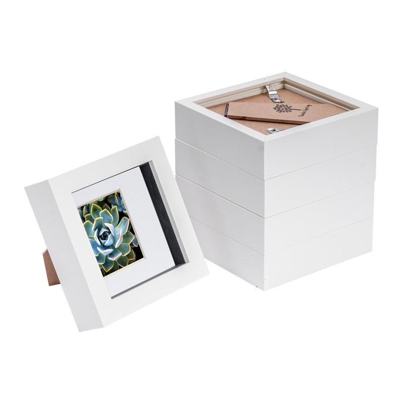 Shadow Box Picture Frame, 12.5cm H x 12.5cm W x 3.5cm D, White/White