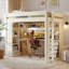 Lit mezzanine double en bois massif avec bureau en L et 4 tiroirs-530289273-530289275