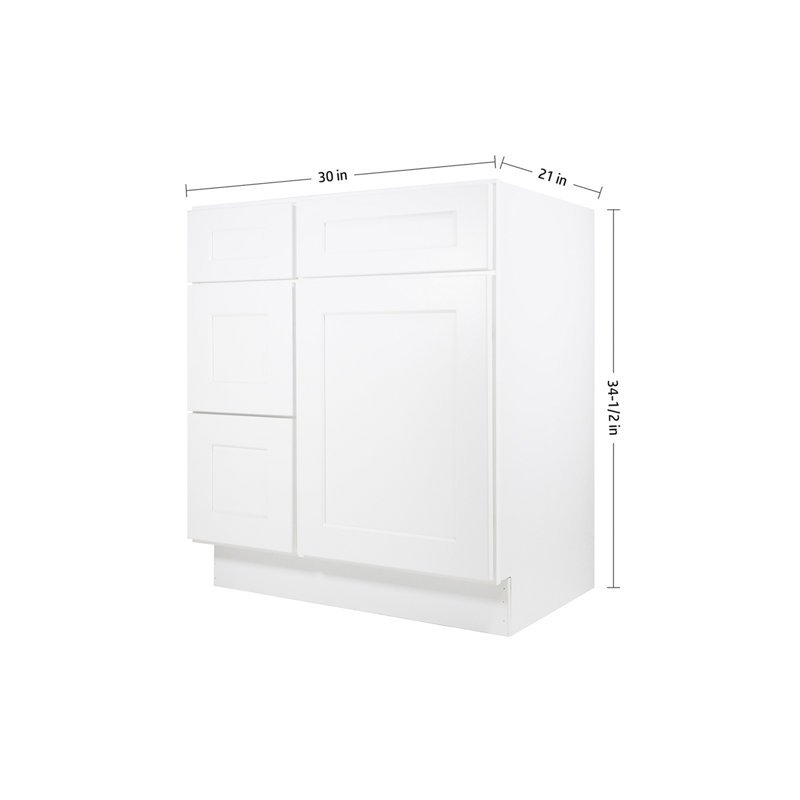 Shaker White Solid Wood Freestanding Vanity Cabinet with Left Drawers