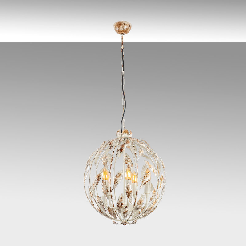 Luminaire suspendu sphère 5 lumières Mease, Crème