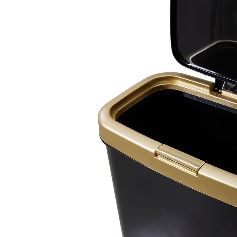 Aleeta PP Open Kitchen Trash Can - 19L, Black/Gold