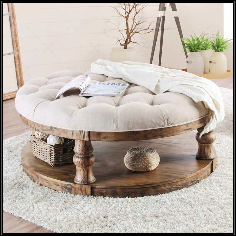 Rustic Style Round Wooden Coffee Table, Antique Dark Oak