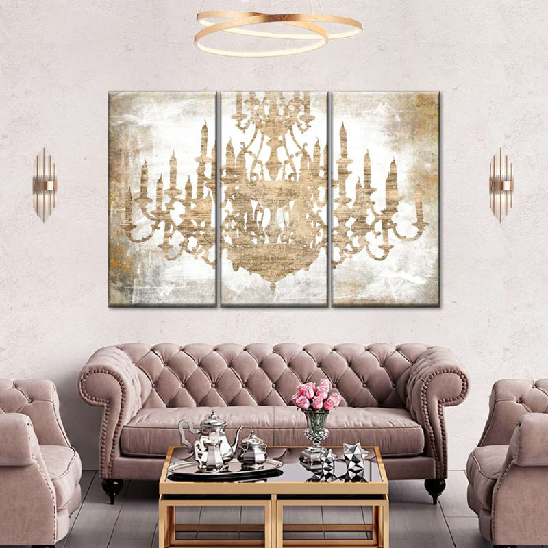 Ensemble de 3 pièces en forme de lustre brun sur toile, H 48 po x l 74 po x P 1,25 po