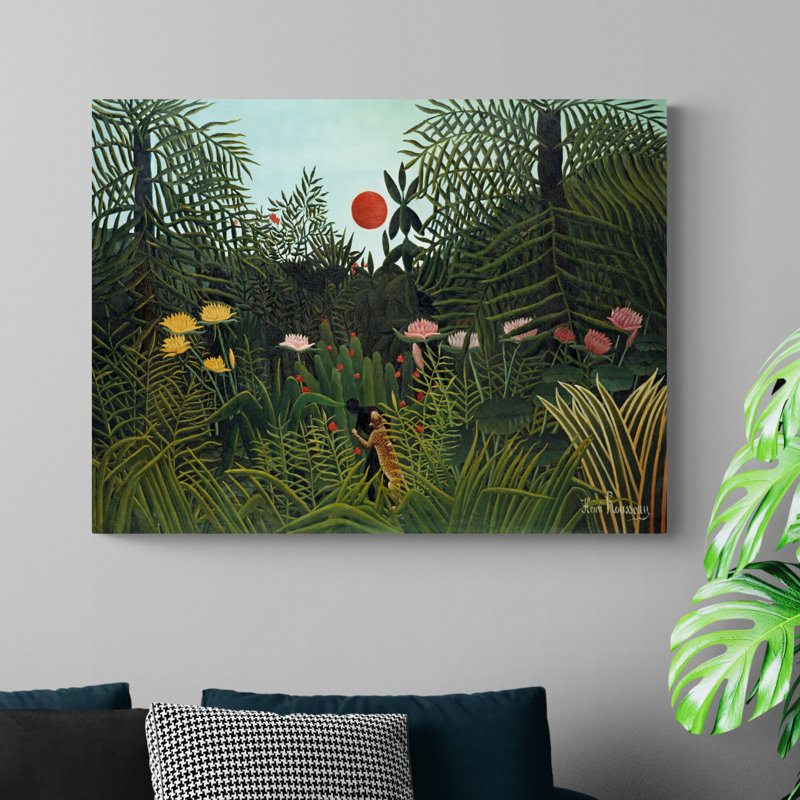 Virgin Forest With Sunset by Henri Rousseau - Wrapped Canvas Painting, 21cm H x 31cm W