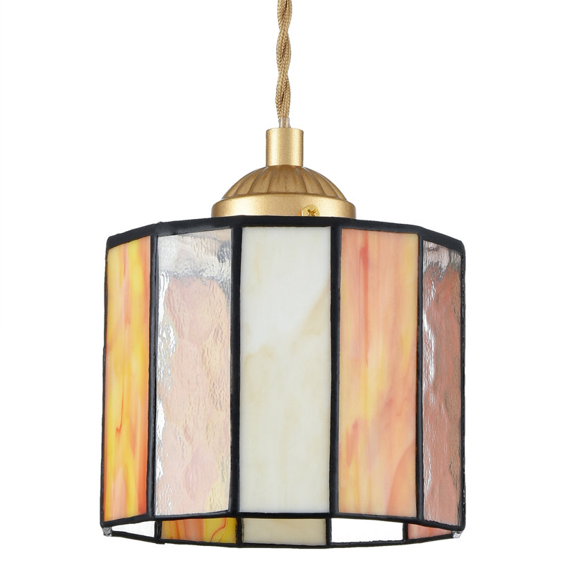 Luminaire suspendu en verre coloré Tiffany, H 6,1 po x l 5,5 po x P 5,5 po, Orange/Crème