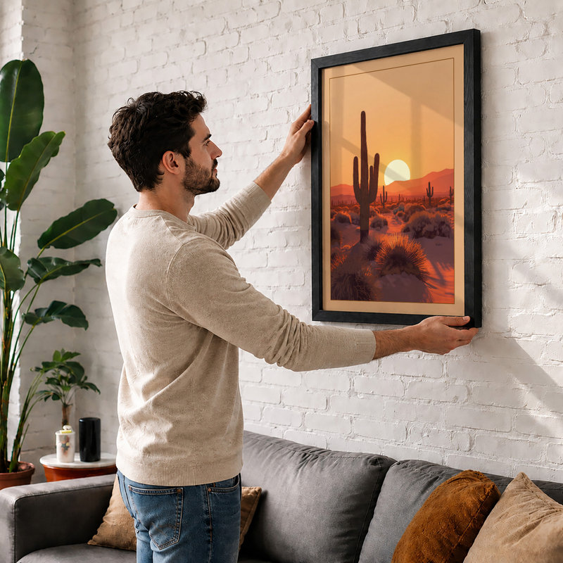Desert Sunset Landscape - Framed Print, A1 - 84.1 x 59.4 cm, Oak
