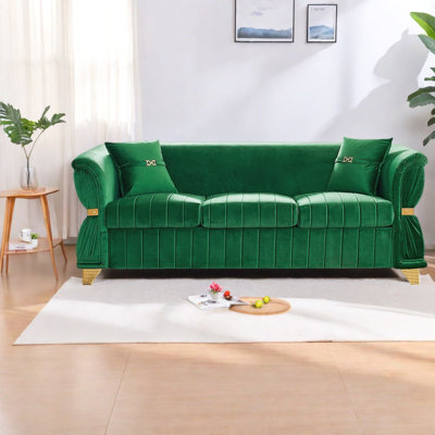 Spacious Sofas, Green Velvet 83.5 Inch Modern Couch For Home