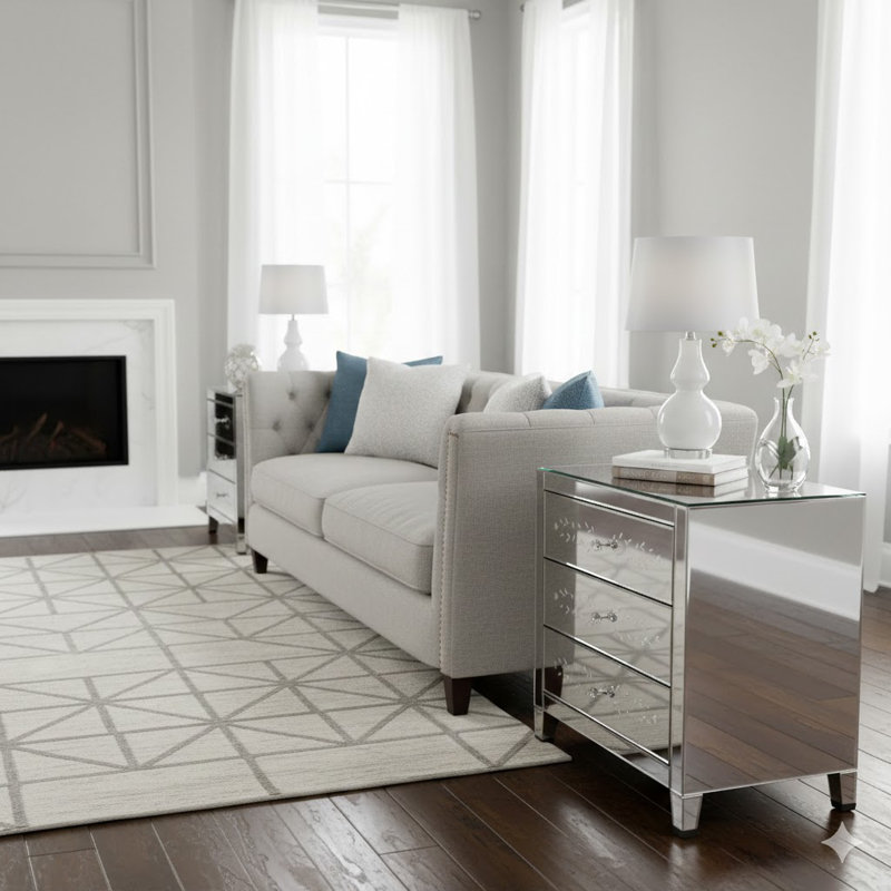 4-Leg Mirror Console Table With 3 Drawers