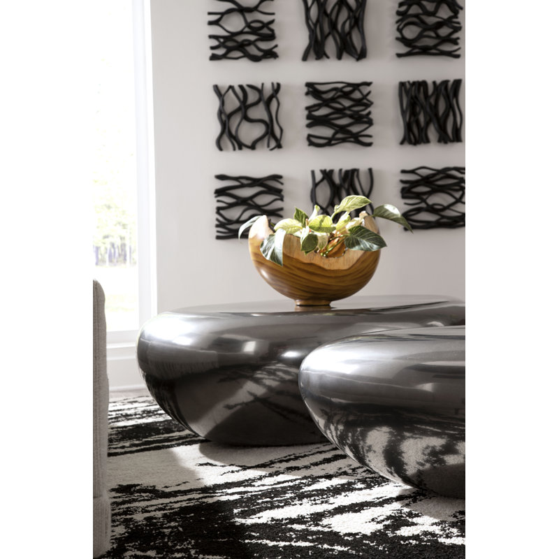 Polished Aluminum River Stone Solid Coffee Table, 16" H x 54" L x 34" W