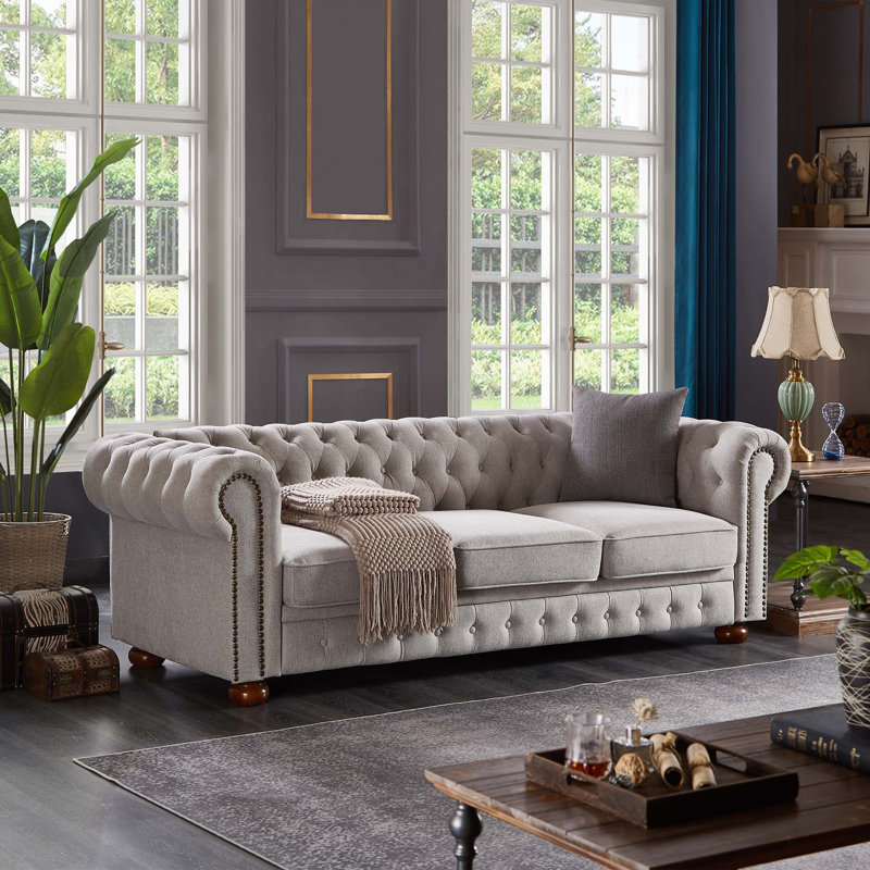 Line Chesterfield Sofa, Light Gray