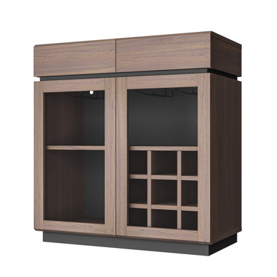 Mini Wine Bar Cabinet With Led Lights, Wine Storage Cabinet With Removable Wine Rack, Glass Holders, 2 Drawers, Charging Ports, Modern Bar Coffee Stat by Latitude Run