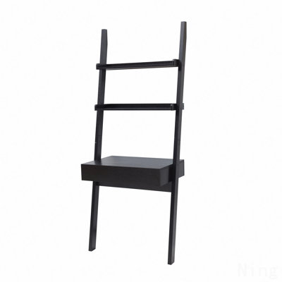 Home Office Workspace Writing Table, Bookcase Ladder with One Drawer, Two Shelves & Handleless Design