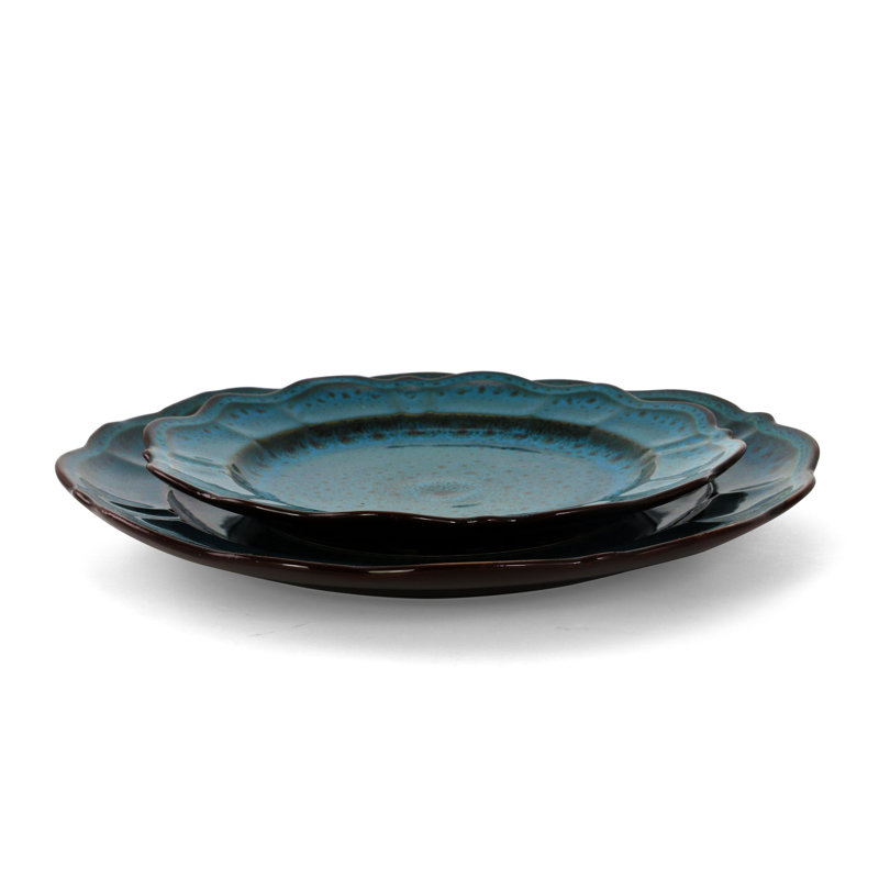 Lavish Blue Ceramic Round Dinnerware Set, Service for 4