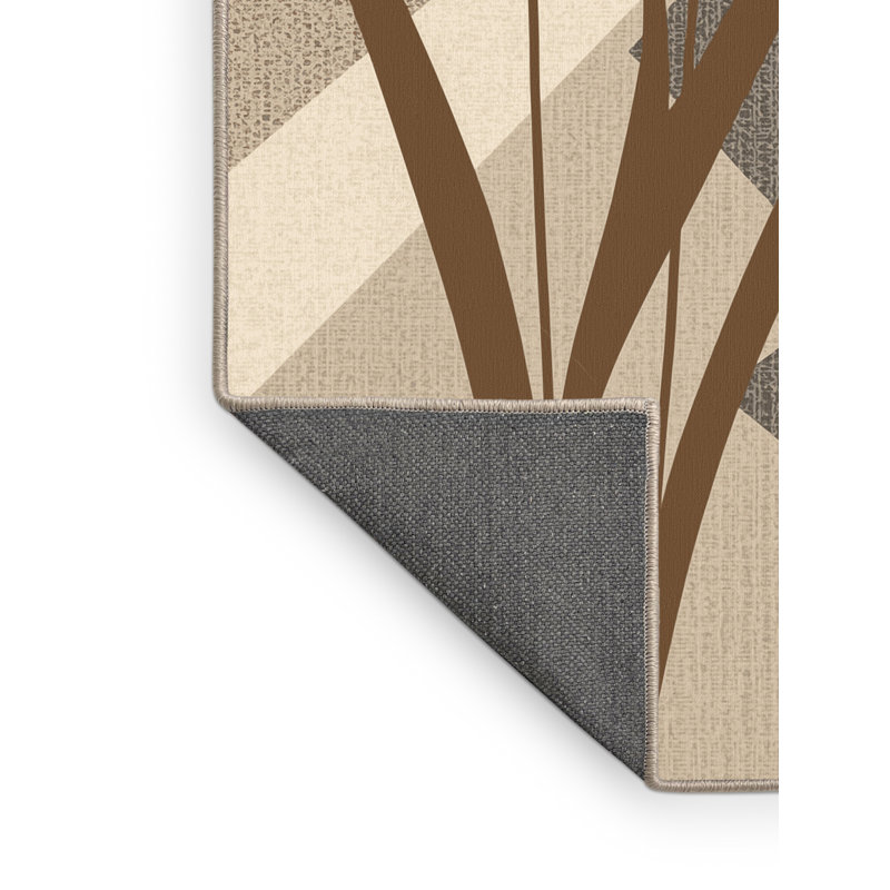 Tapis à motif géométrique doux et moelleux en quenouille beige Calvin, Rond 5 pi