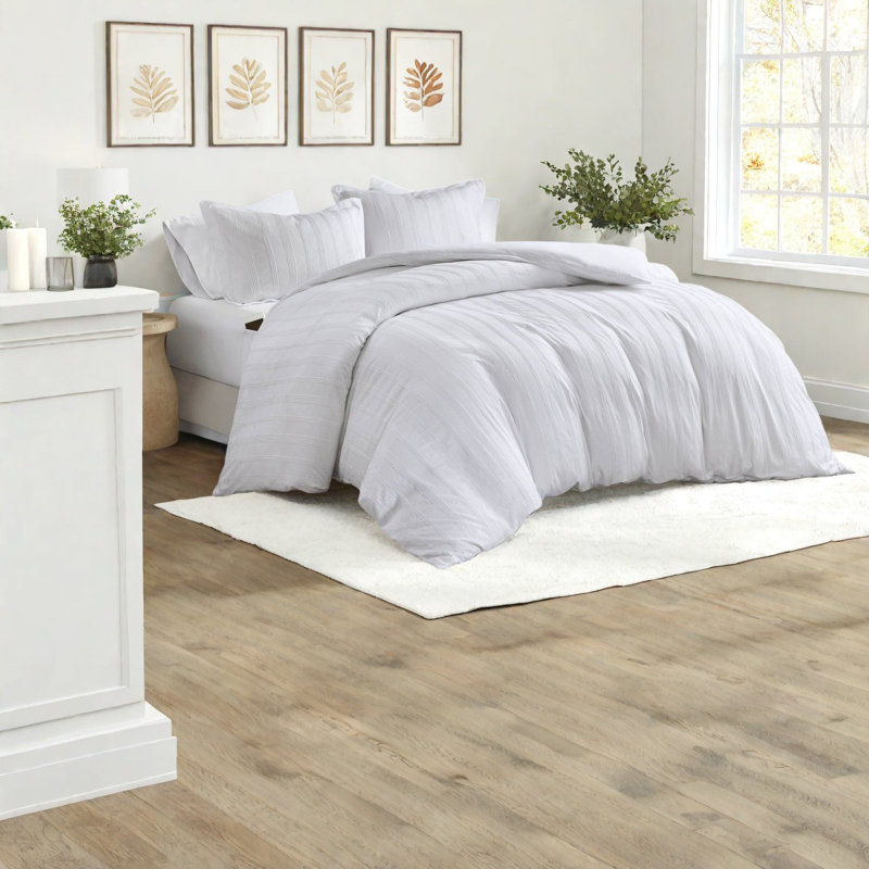 Durable Queen Polyester Bedding Set, Modern Striped Design For Home