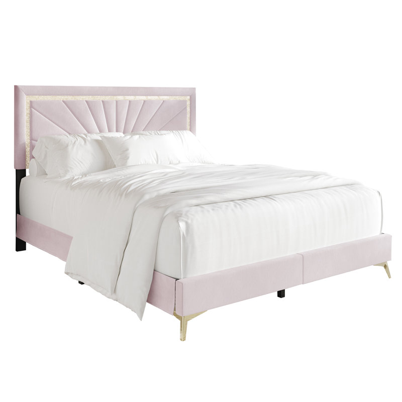 Lit tapissier standard Soufian, Rose clair, Simple