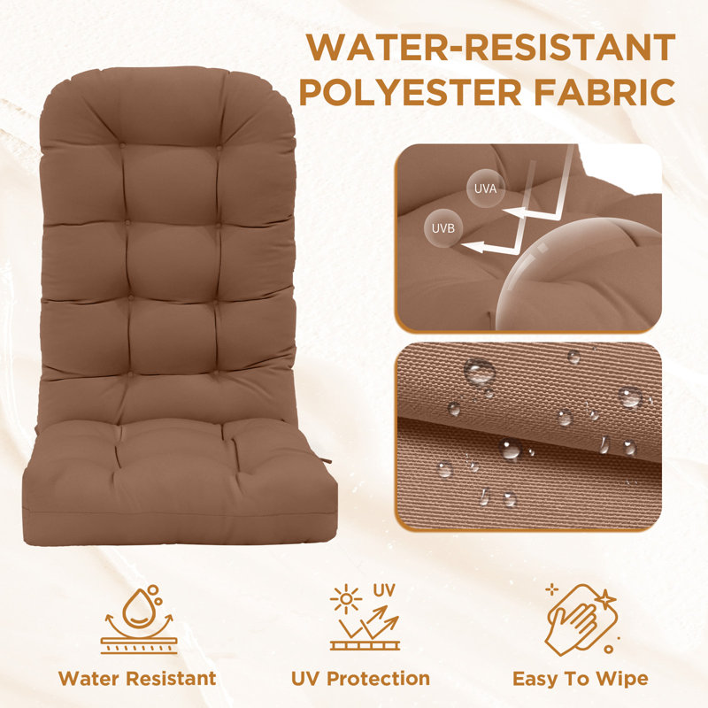 Outdoor Replacement Cushion Set  4.7" Thick High Back Seat / Back Cushions with Ties, Buckle (Set of 2), Mocha