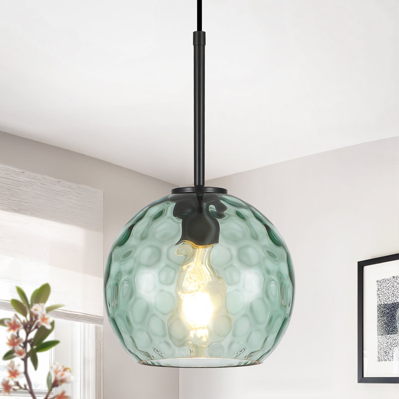 Luminaire suspendu simple en verre à motif d'eau, base E26, Vert