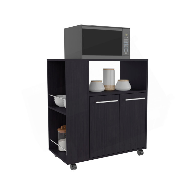 Kitchen Cart, 2 Doors, 3 Shelves, 4 Wheels, Black