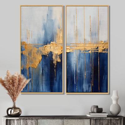 Fabric Of Time Abstract Blue And Gold IV - Modern Art Prints On Canvas