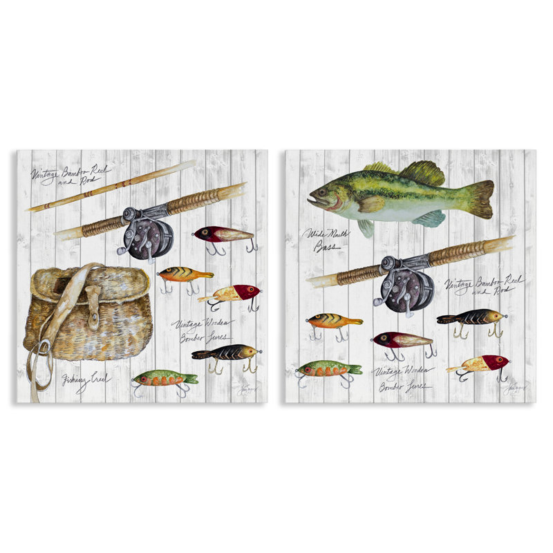 "Vintage Fishing Gear", ensemble d'art mural sur toile 2 pièces par Patricia Pinto, H 24 po x l 24 po