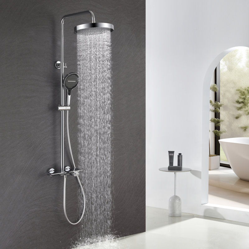 Pomme de douche à fixation murale 10 po avec douchette coulissante et bec de baignoire, Chrome poli
