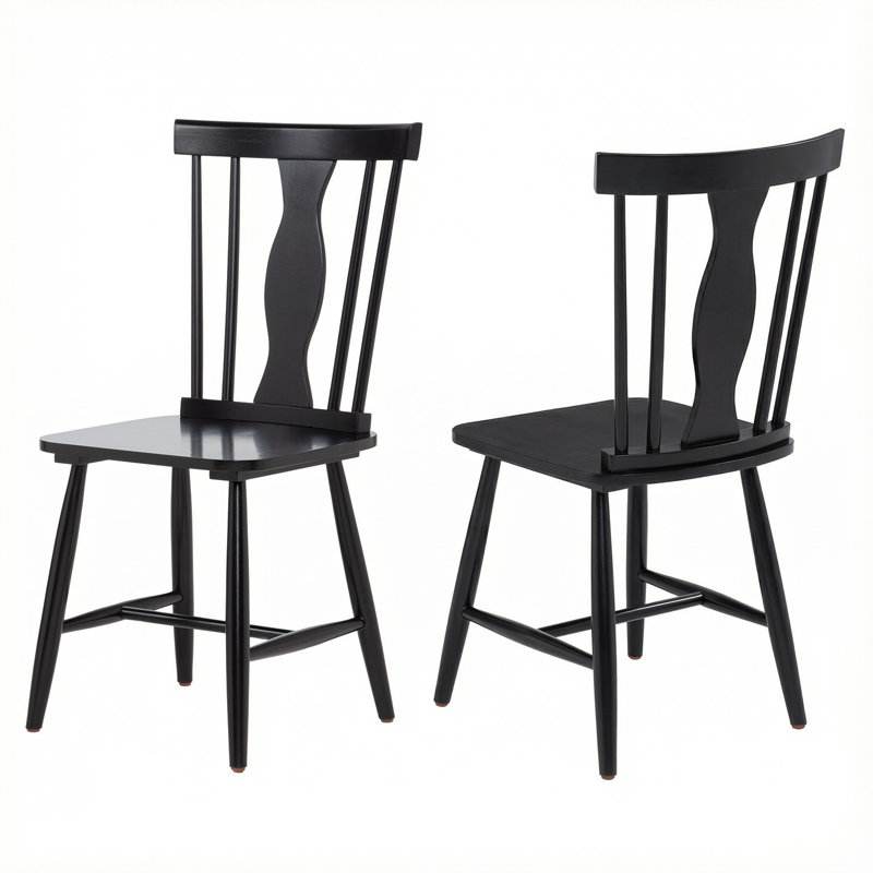 Chaises de salle à manger en bois massif de 17 po de largeur Mid-Century, Noir