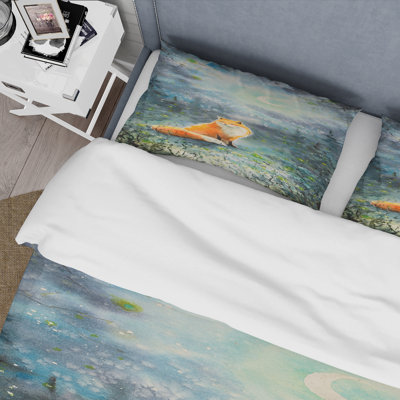 Fox Over A Night Sky - Children Art Duvet Cover Set - Microfiber Polyester