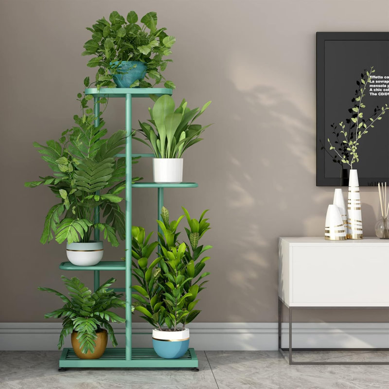 Présentoir de jardinière en métal à 4 niveaux à 5 niveaux pour patio, Vert