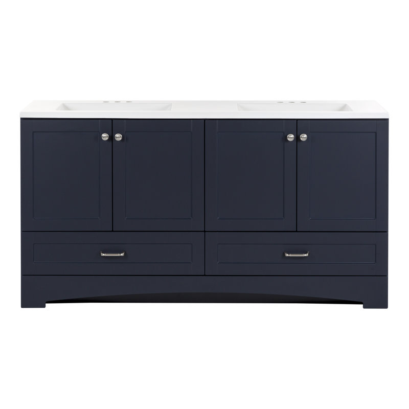 Emlyn 60.50" Double Bathroom Vanity with 2 Cabinets, 2 Drawers, and Cultured Marble Vanity Top, Deep Blue