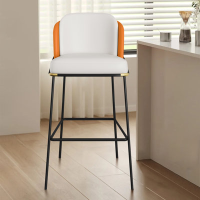 41.3''H Modern Pu Leather Breakfast Counter Bar Stool Beige And Orange