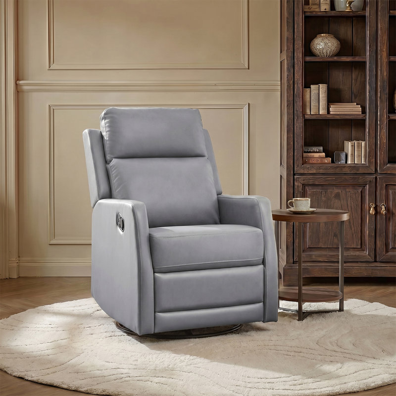 McGuffey Faux Leather Swivel Rocker Recliner with Metal Base, Gray Performance Faux Leather