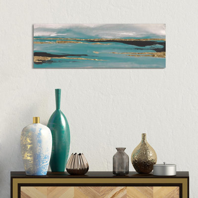 Gilded Storm Teal Grey II by Chris Paschke - 1 Piece Wrapped Canvas Panoramic Painting