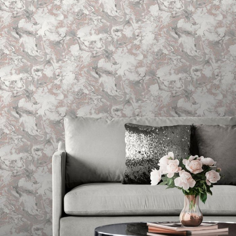Dangelo 10.05m x 53cm Metallic Finish Wallpaper Roll, Rose