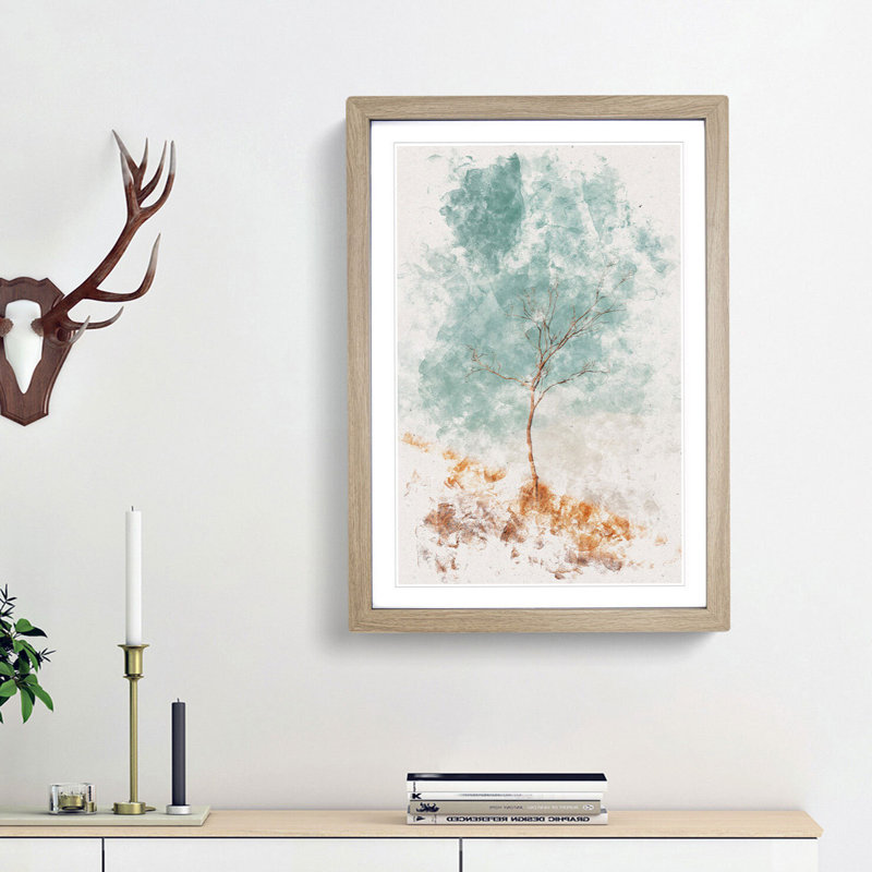 Lonely Tree - Framed Print, 87cm H x 62cm W x 2cm D, Oak Framed